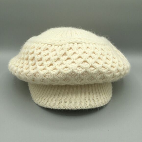 Adora Womens Angora Beret Hat Cap Rabbit Hair Blend Cream Knit BOHO OS One Size - Picture 2 of 10